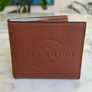 NWT Coach Men's Double Billfold Wallet Saddle Tan Leather Embossed F24647
